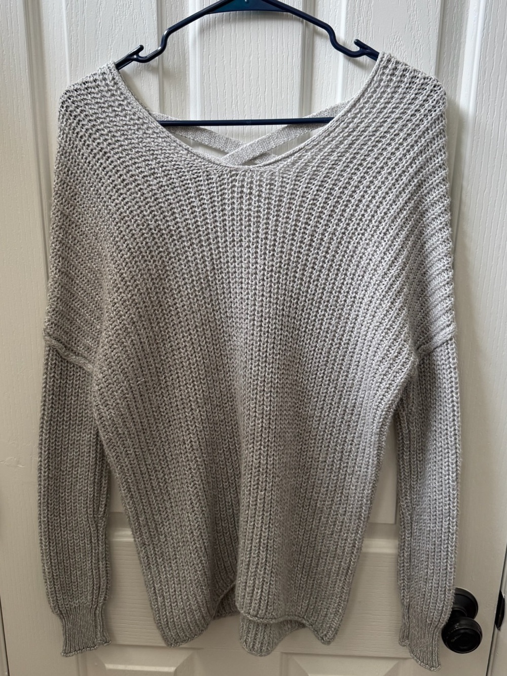 Mossimo Supply Co. Light Gray Knit Crew Sweater with Crisscross Back